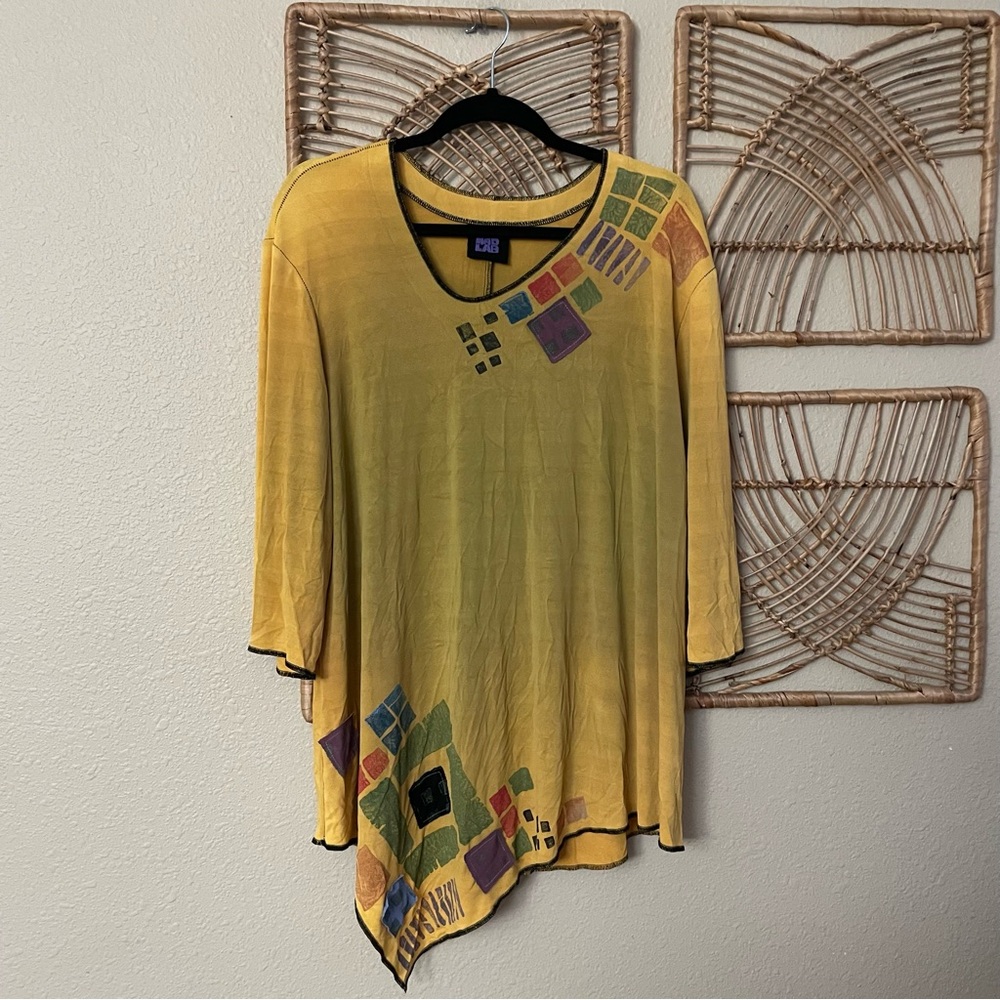 JG's Mad Lab‎ Top Blouse Tunic Asymmetric Art to Wear Stretch Women's Sz L  B14